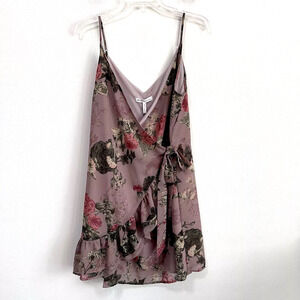 BCBGeneration Mini Surplice Floral Dress L Slip Wrap Party Summer Revolve NEW